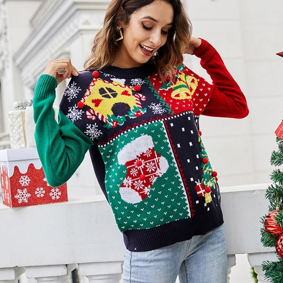 Christmas Pattern Drop Shoulder Sweater - Picture 1 of 5